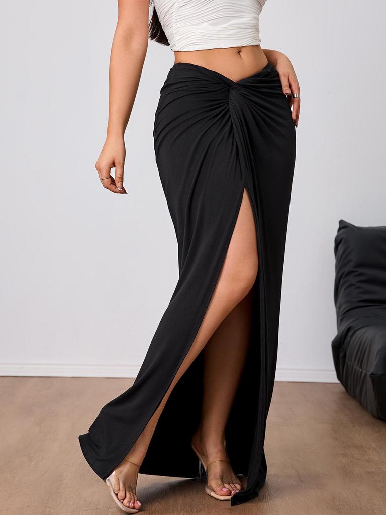 Elegant High-Waisted Midi Skirt with Slit - Women's Fall/Winter 2024 Collection