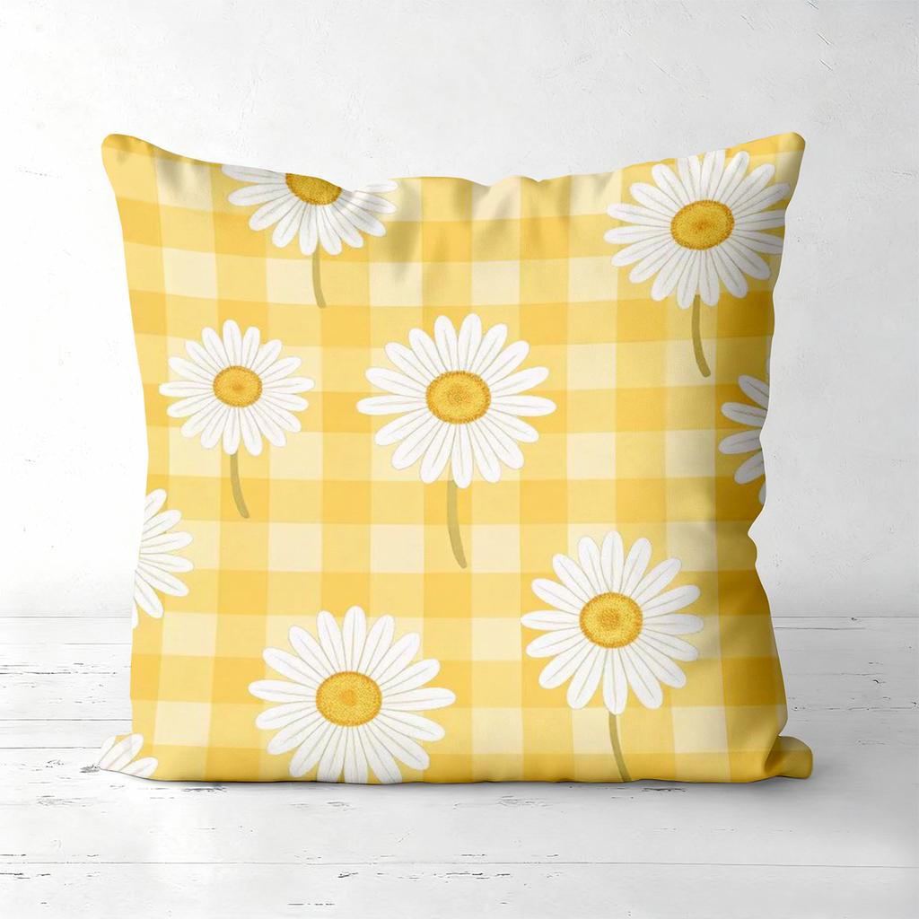Yellow Checkered Daisy Patterned Decorative Cushions Polyester pillowcase, sofa decorative cushion cov Headboard Pillow