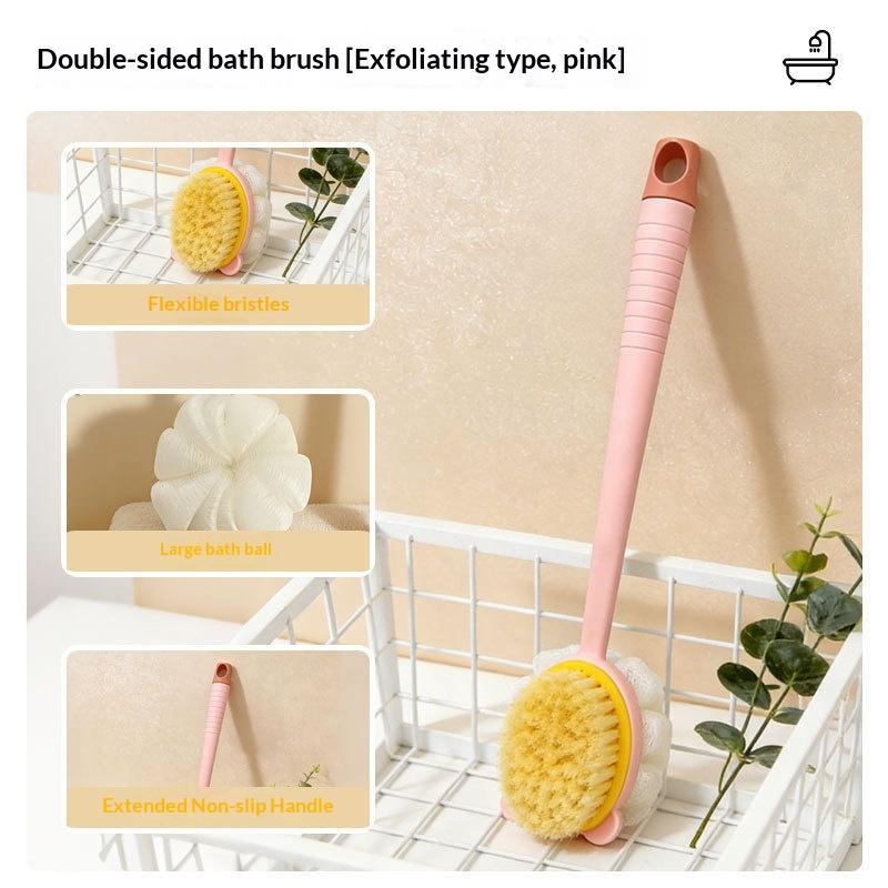 2 In 1 Long Handle Bath Scrubber Soft Bristles Exfoliating Loofah for Back Cleaning Men Women Shower