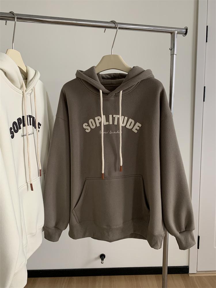Women's Oversized Retro Letter Applique Hooded Sweatshirt for Spring and Autumn 2025