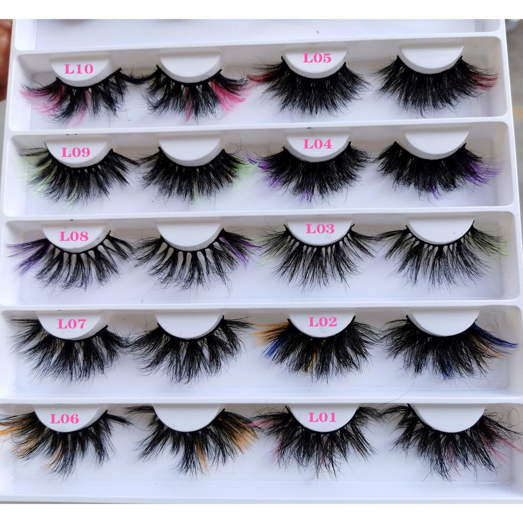 1 Pair Fluffy 25MM Mink Eyelashes Colored Lashes Bulk Wholesale Pink White Red Blue 5D Mink Lashes Supplies Makeup Tools