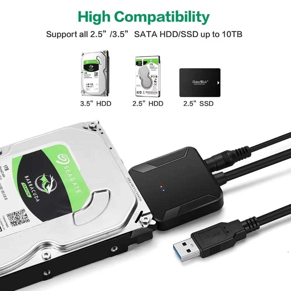 USB3.0 to SATA 3.5 HDD Cable SATA III Hard Drive Adapter Converter for 2.5" SSD HDD Hard Drive Disk with 12V/2A Power Adapterer