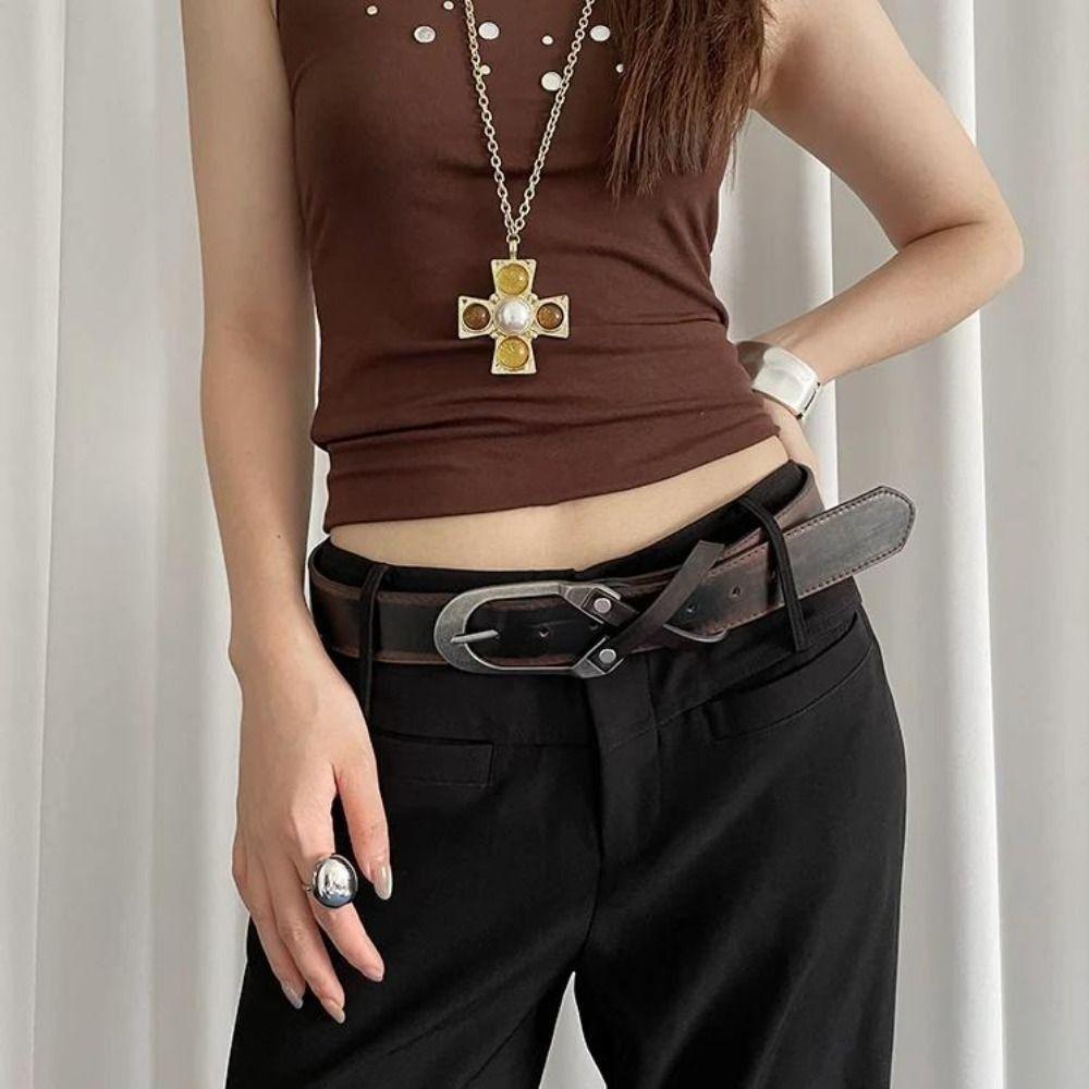 Vintage Cross Waist Belt Y2k Dress Jeans Belt Niche Women's Belt  Spicy Girls