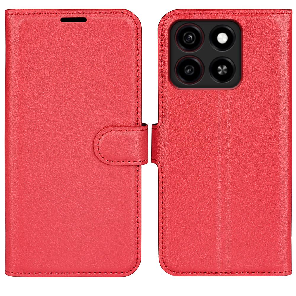 

For ZTE Blade A35 Case Litchi Texture Shockproof Leather Wallet Phone Cover Red