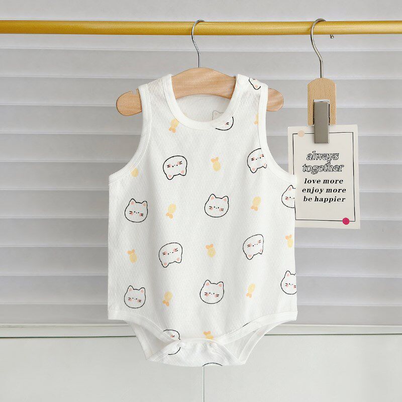 Baby Girl Romper with Suspenders, Newborn Summer Pure Cotton One-Piece Crawling Outfit, Thin Outerwear for Boys and Girls