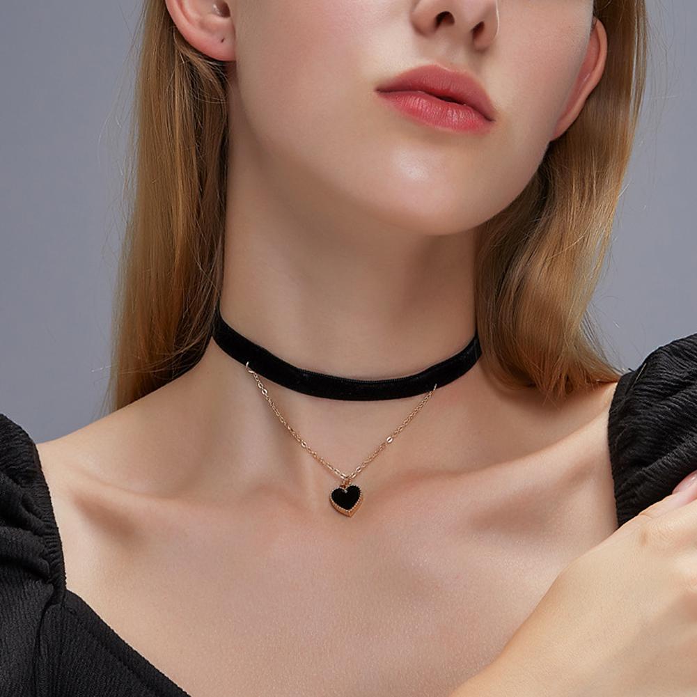 Women's Necklace Flannel Sexy Double-layer Love-heart Pendant Clavicle Chain