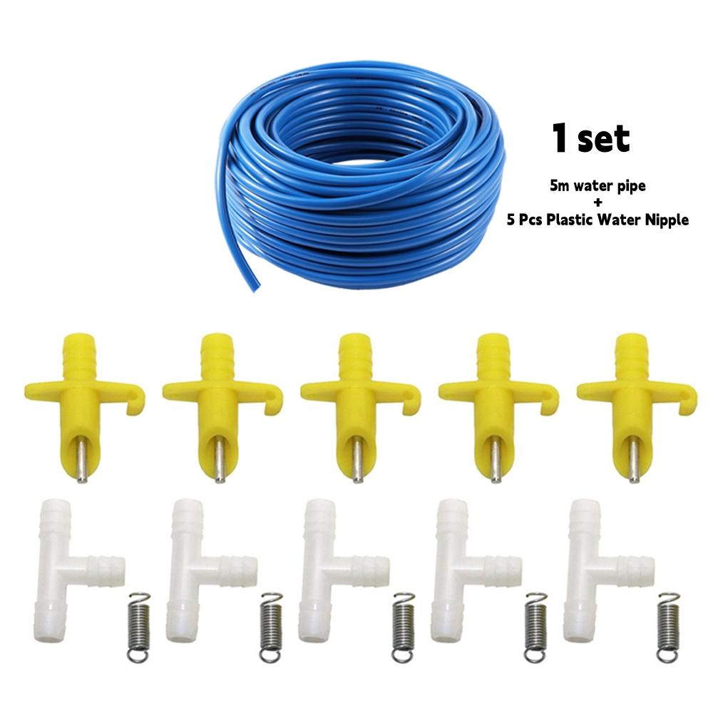 5/10/15 Sets Automatic Rabbit Drinking Spout Kit Galvanized Duckbill Type Water Nozzle OD 8.5mm Tee&Spring Poultry Cage Fittings