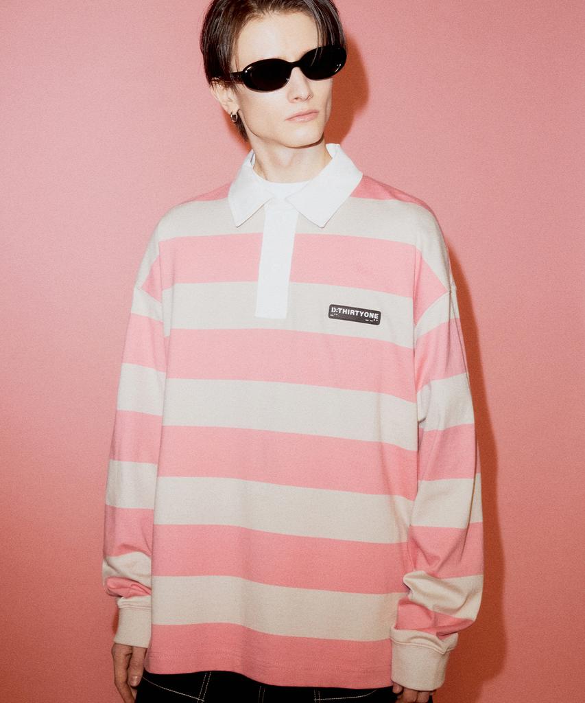 DTHIRTYONE Stripe Rugby Polo (Salmon Pink)