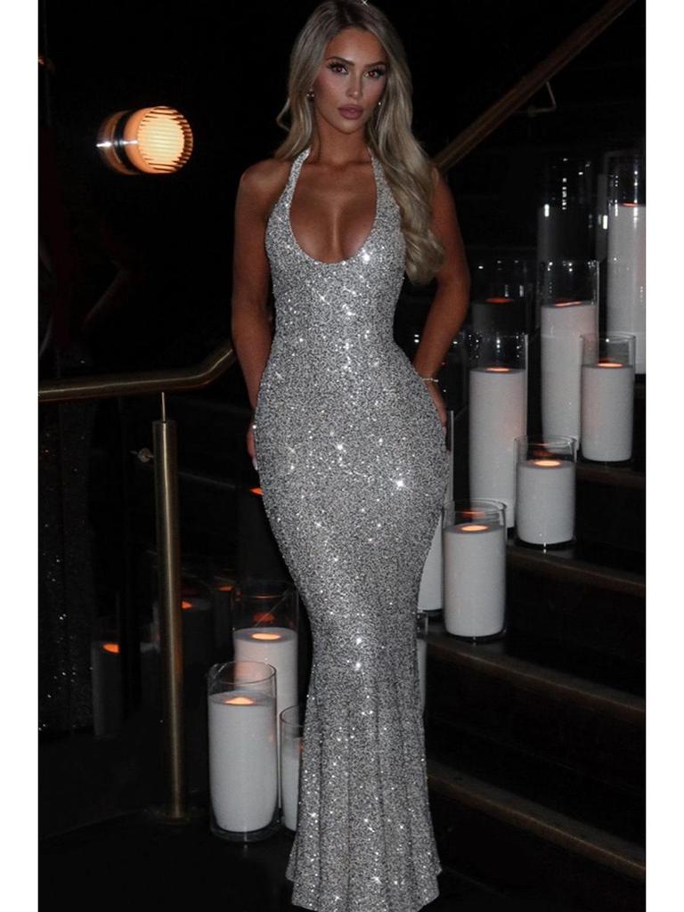 2024 Γυναικείο Αμάνικο Bodycon Φόρεμα Halter με Σχέδιο που Σφίγγει τη Μέση - Σέξι Μονόχρωμο για Φθινόπωρο/Χειμώνα