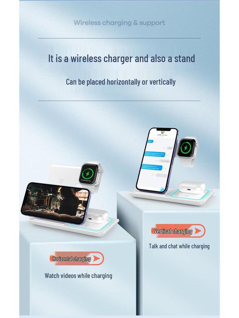 15W Foldable 3-in-1 Wireless Charging Stand for Apple & Android Phones