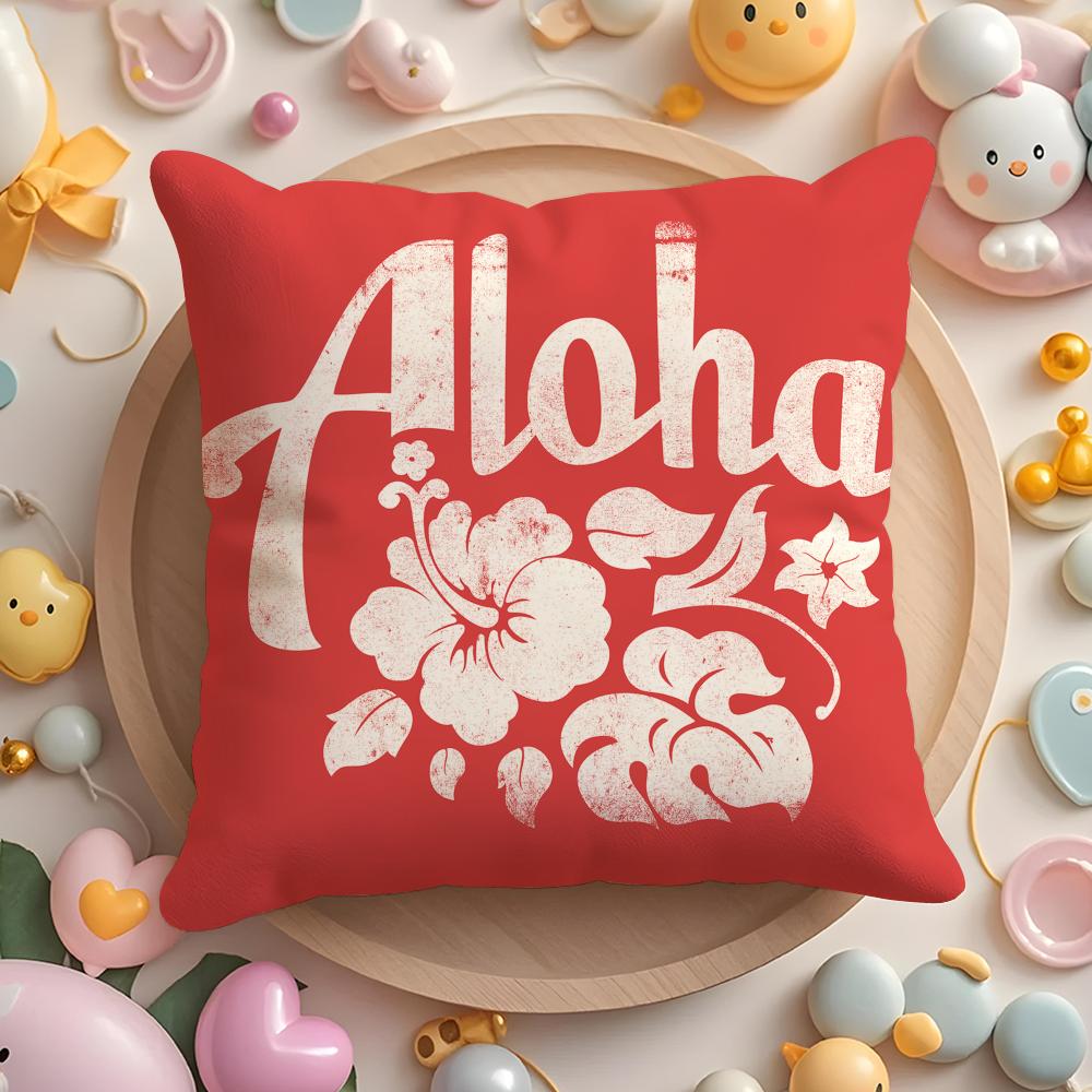 Aloha Hibiscus Design Cushion Cover Plush Fabric Soft Double-Sided Printed Sofa Warm Winter Home Gift Pillow Case