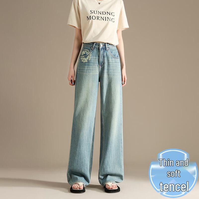 

RAIN.CUN Women s Tencel Blend High-Waist Wide Leg Jeans 30