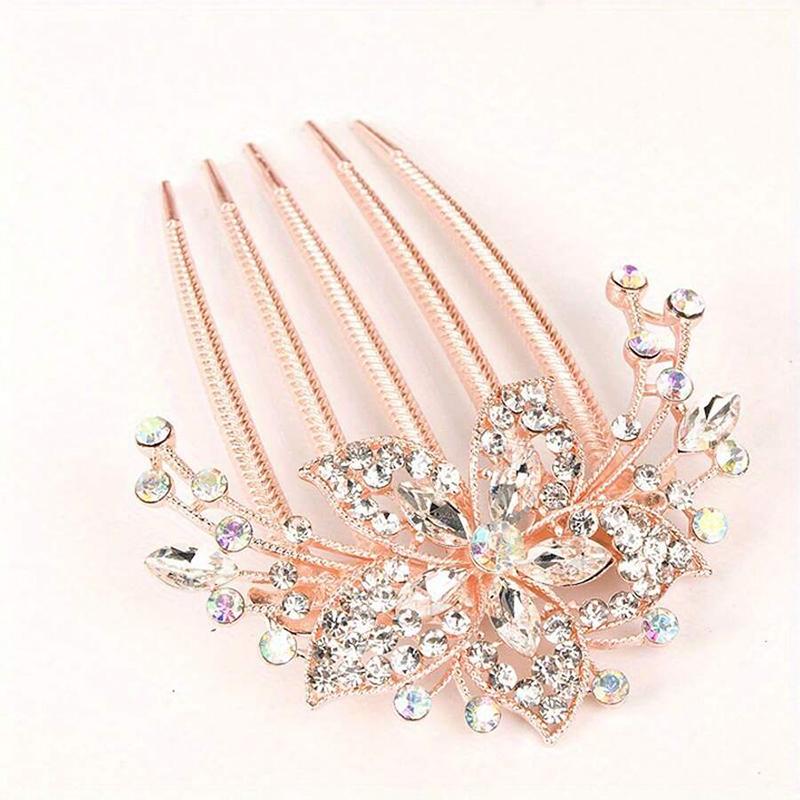 Fashion Sweet Flower Crystal Accessory Water Diamond Comb Plastic Shining Hair Clip Women Versatile Hair Hair Clip Hairband Gift