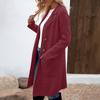 Women's Lapel Long Sleeve Mid-Length Woolen Coat Loose Fit Casual Fall Winter Blazer Jacket