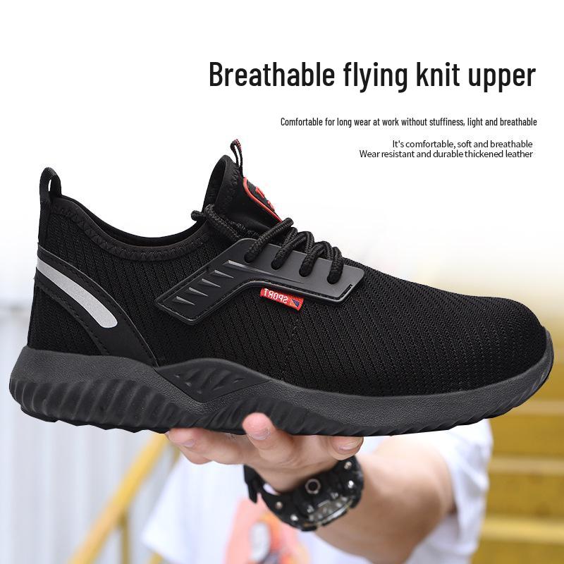 

Breathable Fly-Knit Steel Toe Safety Shoes - Lightweight, Non-Slip, Anti-Smash, and Puncture-Resistant Workwear. Black-38