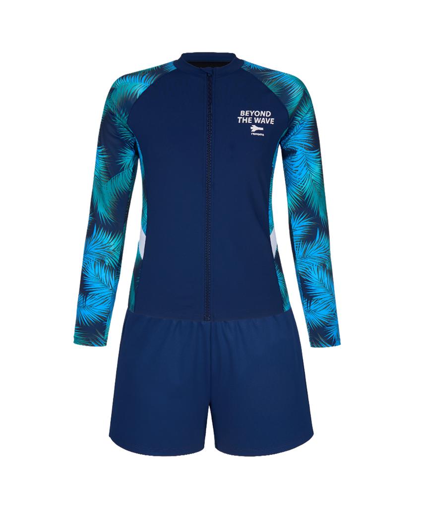 Lenomasuyeongbog Women'S Crop Zip-Up Rash Guard Set Black Rn-Ls2G932-Nv