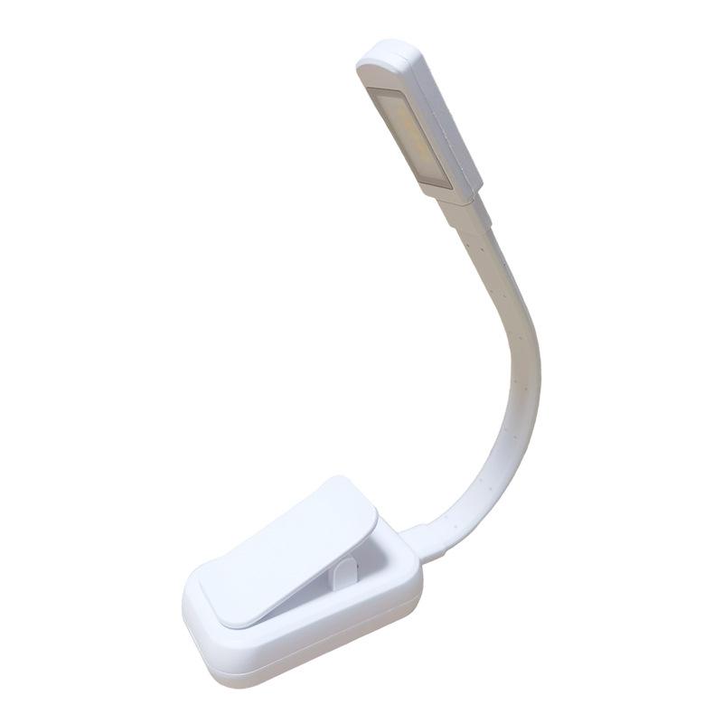 Luz de Leitura Portátil com Clipe de 5 LEDs com Luz de Fundo Auxiliar, Controle de Três Botões e Funcionalidade de Luminária de Mesa.