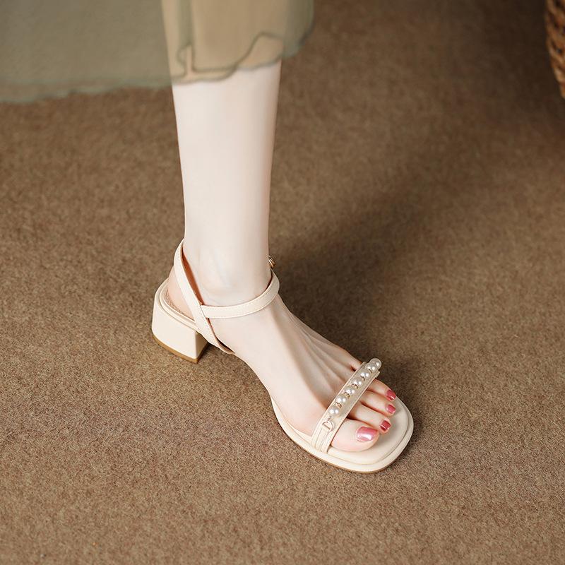 68022-1 Fashion women's sandals 2025 fashion summer new French temperament thick heel women's shoes