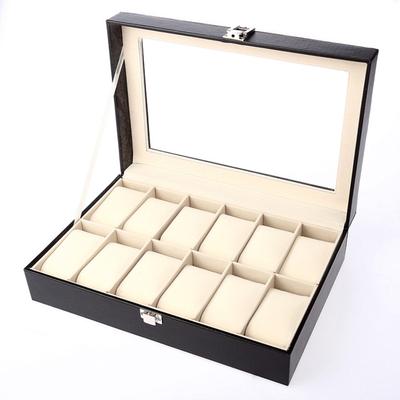 Uhrenaufbewahrungsbox Mehrzweck 12 Fächer PU Holz Uhren-Präsentationskoffer mit Schloss für Uhrensammlung