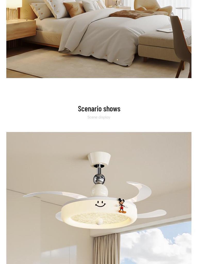 Cream Style Silent Ceiling Fan Light with Eye-Protecting Retro Design for Bedrooms and Children's Rooms
