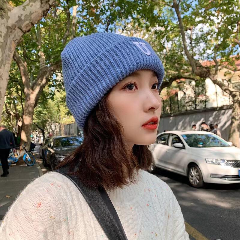 New Japanese Versatile Thickened Letters To Show The Face Small Wool Hat for Women In Winter Warm Ear Protection Knitted Hat Korean Version