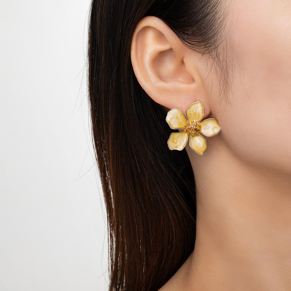 1 pair of colorful drip oil alloy earrings, elegant flower earrings for women