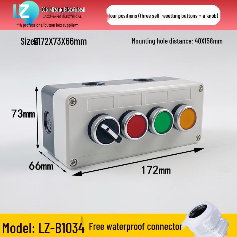 IP65 Waterproof Button Box with Emergency Stop & Indicator Light - 12345-Hole Plastic Enclosure