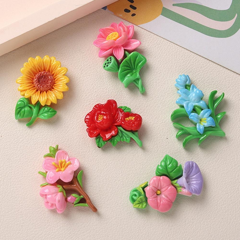 10PCS New Resin Cute Sunflowers, Tulips and Assorted Flowers Flatback Stone Home Decor Figurine Scrapbook DIY Accessories Craft