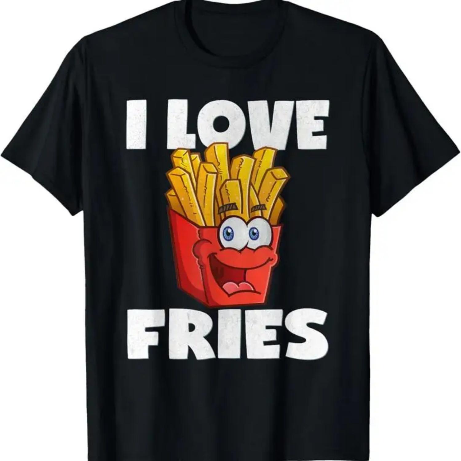 I Love Fries Funny Cute Vintage French Fry Lover T Shirt S чёрный
