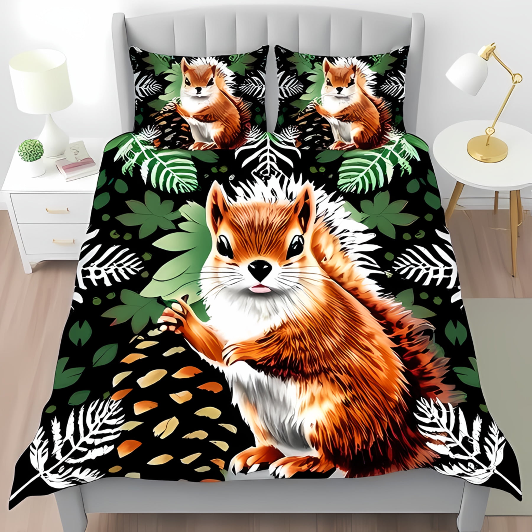 

Whimsical Soft Duvet Cover Set featuring Golden Squirel Vibrant Beding for A Playful Bedrom Suitable Children Kids plus Adult Peoples Warm Soft 135*200cm Eu-Single