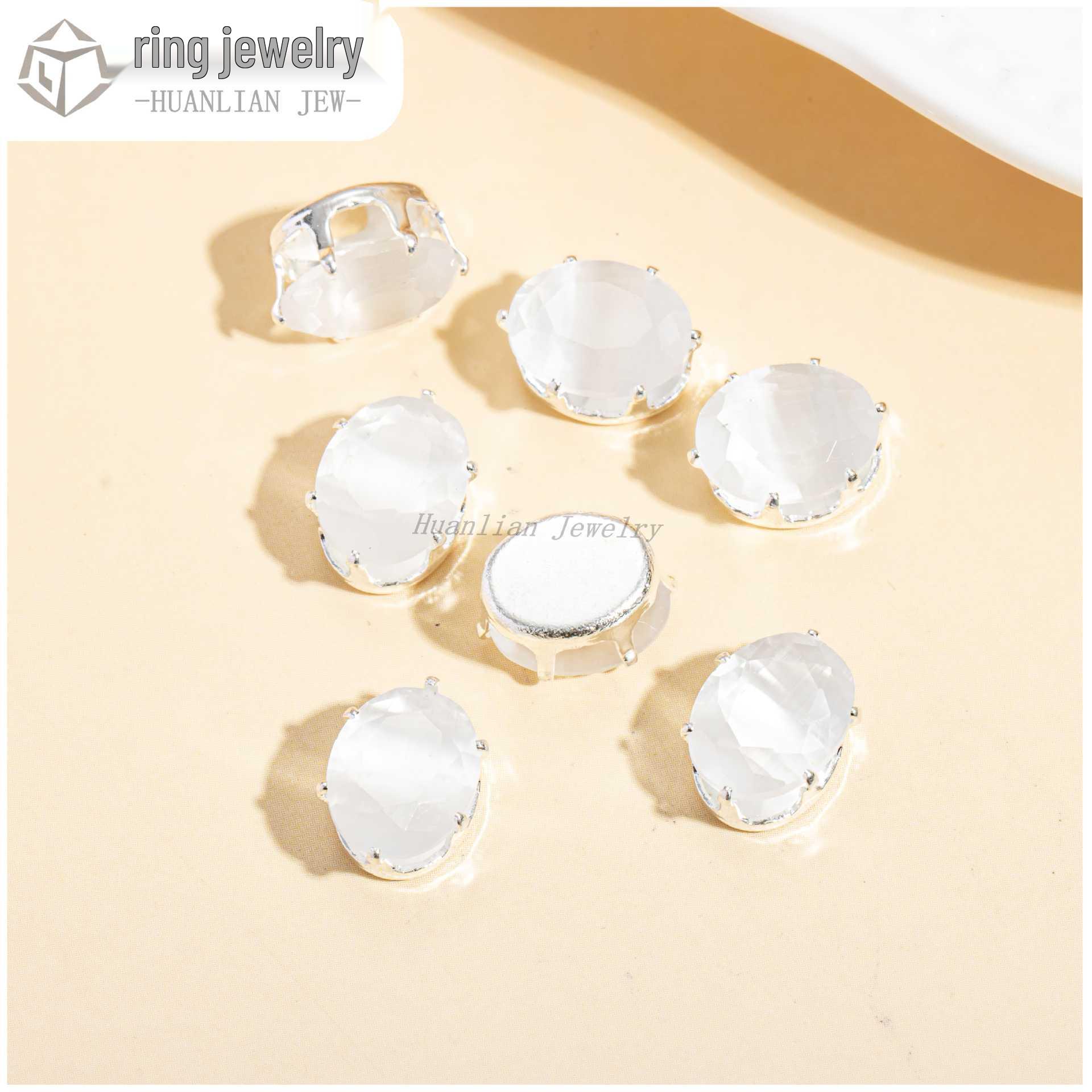 Oval Colored Cat s Eye Crystal Zircon Spacer Beads with Six-Prong Silver Plated Claws 8*10mm Silver Plated (50 pcs Sample Pack)