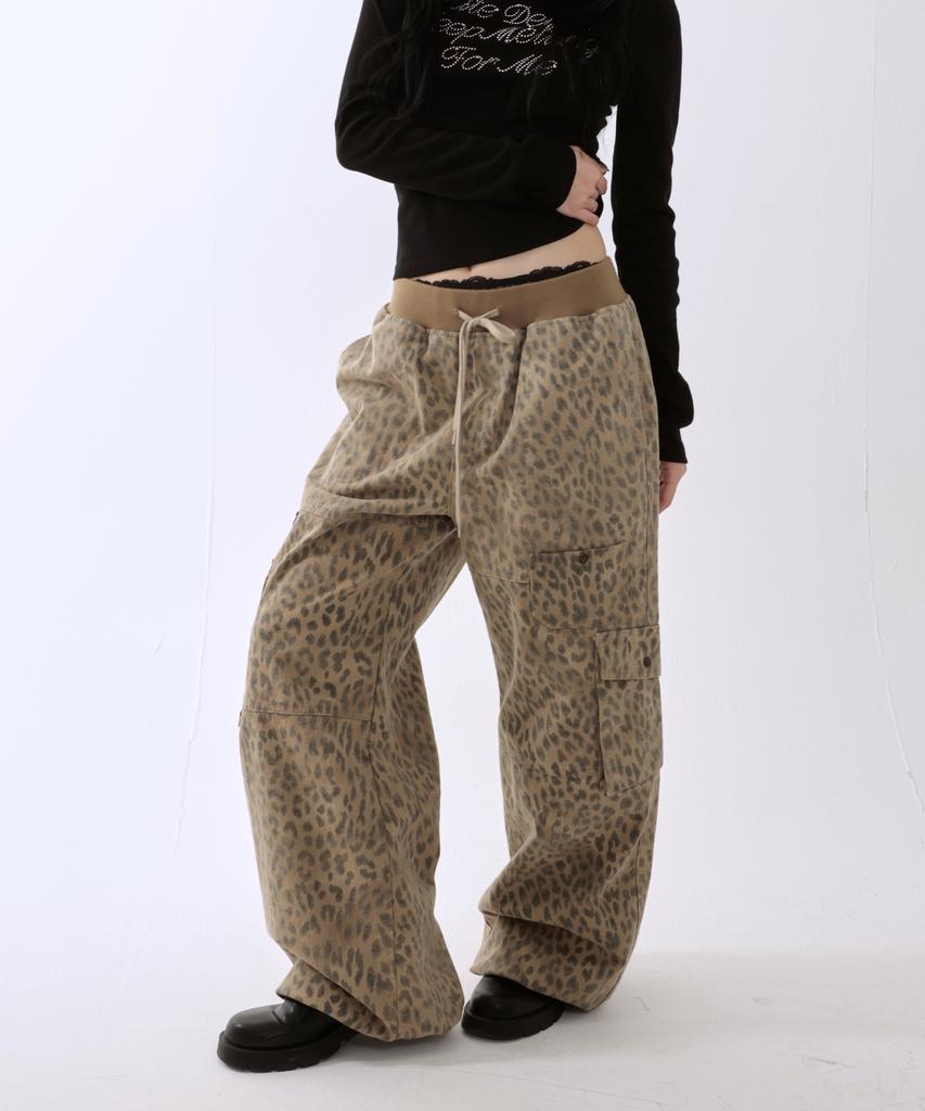 Leoninghai Leopard Elastic Cargo Pants [Beige]