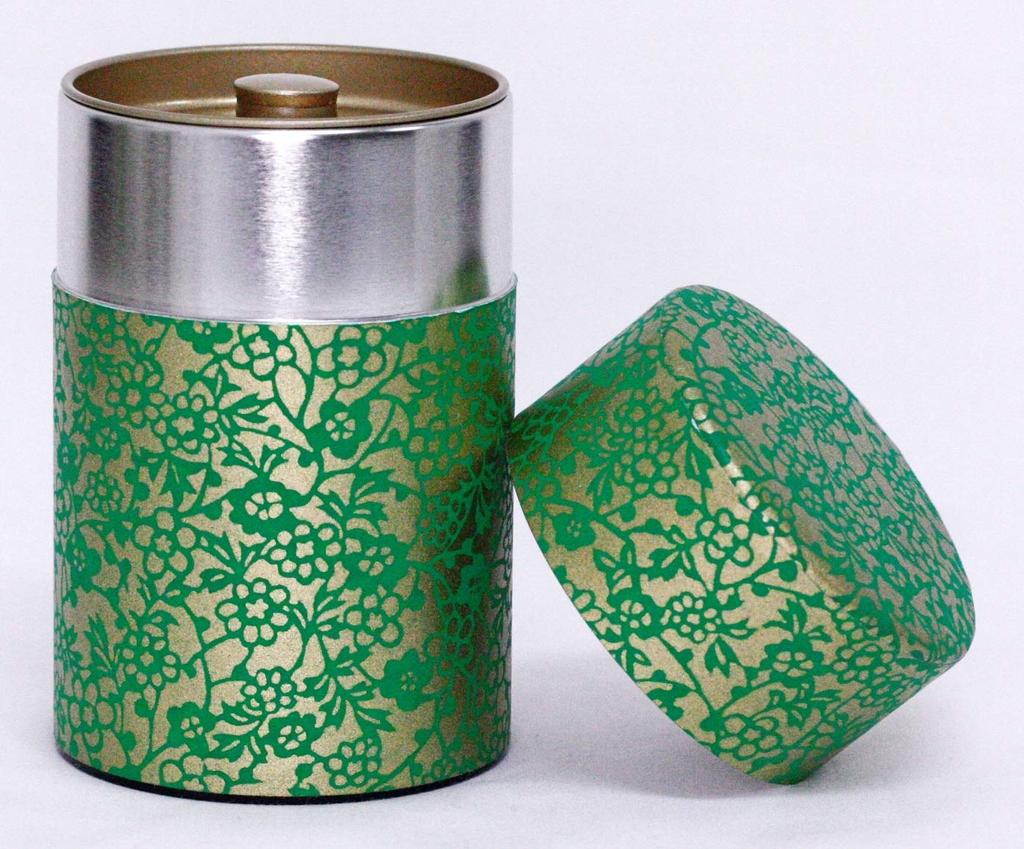 Kotodo Takahashi Seisakusho Tea Washi and Vine Flower Gold with Green Flowers Caddy, Wasi-dyed Paper, Long, 150g, #81,