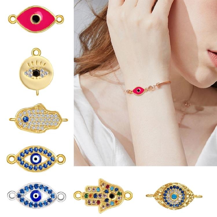 Elegant Copper Necklace and Bracelet Pendant Evil Eyes Charm with Sparkling Zirconia Handmade Jewelry Accessories