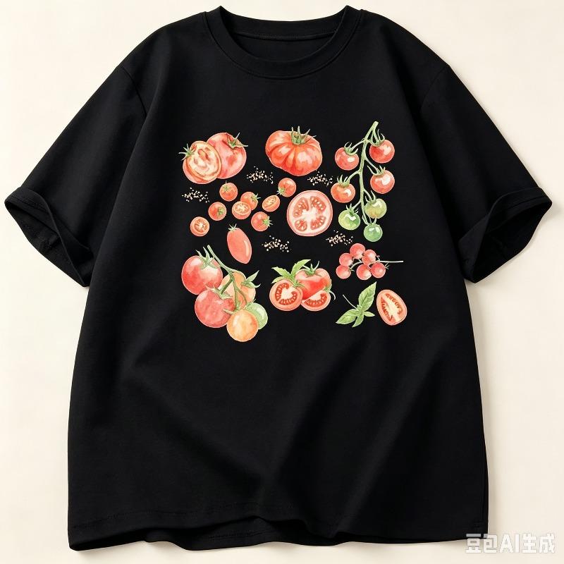 Unisex Freizeit T-Shirt mit kurzen Ärmeln Aquarell Verschiedene Tomaten Druck Weich Täglich Sommer Locker Mode Gartenliebhaber T-Shirt