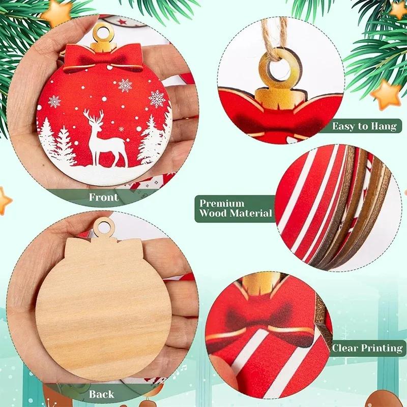 12Pcs New Year's Gift Christmas Decoration Wooden Christma Ball Pendant Christmas Tree Hanging Home Room Decor Outdoor Accessory