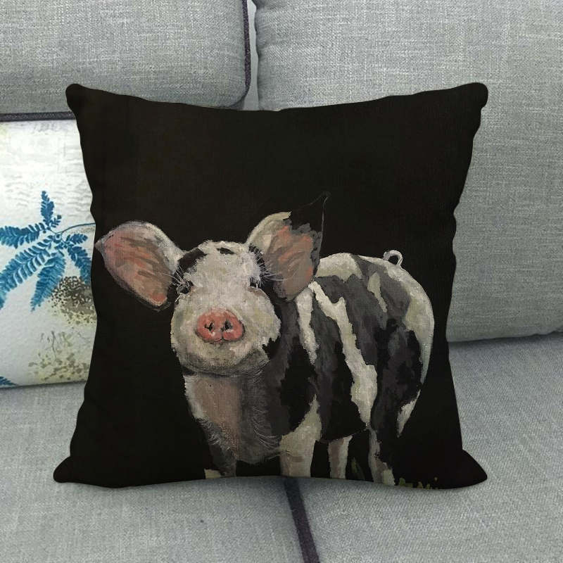 Retro Bemalte Schweine-Serie Muster Digitaldruck Kurzer Plüsch Kissenbezüge für Auto Sofa Büro Kissenbezug Heimtextilien