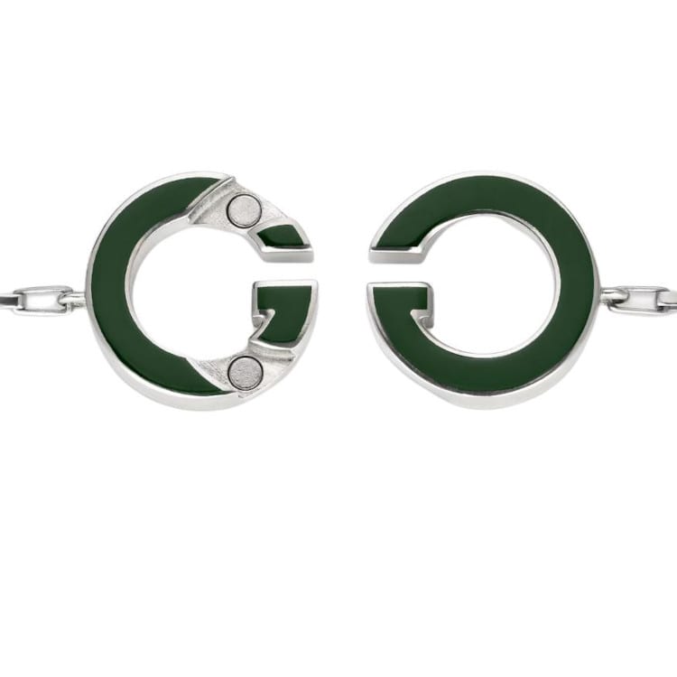 GUCCI Interlocking 925 Sterling Silver Bracelets Men's Green/Gold 854121-J8410-8137