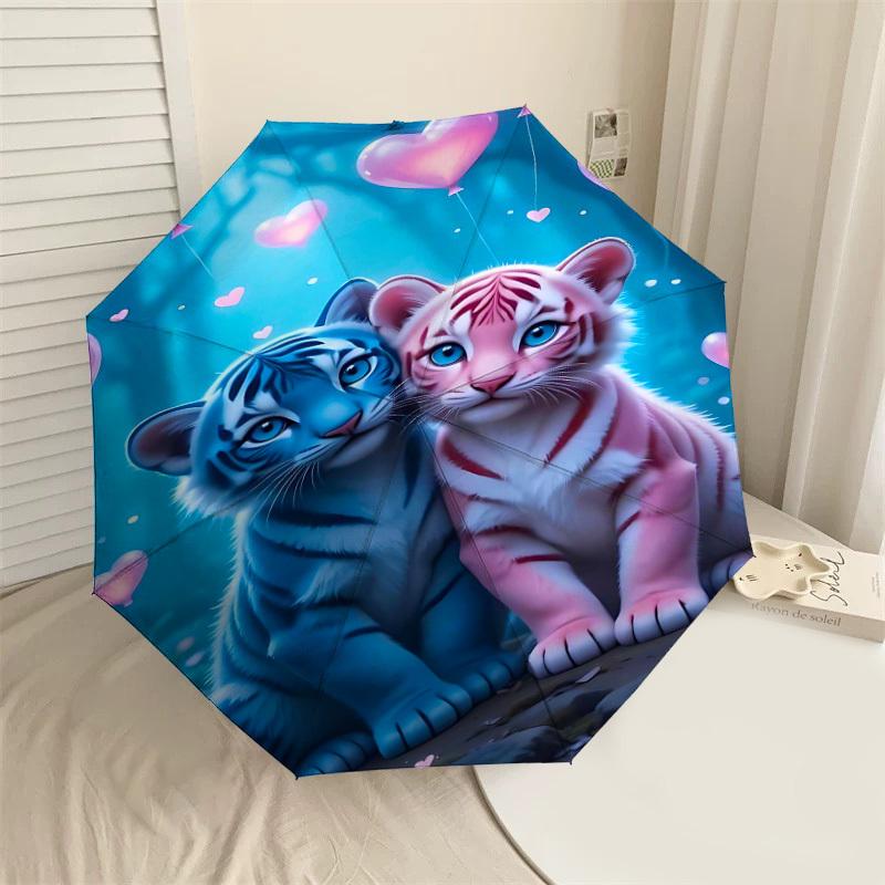 

1pc Tiger Cubs Automatic Open/Close Umbrella Compact Folding Umbrella with 8-Rib Shaft for Women/Men, Portable Travel Umbrella,1155S