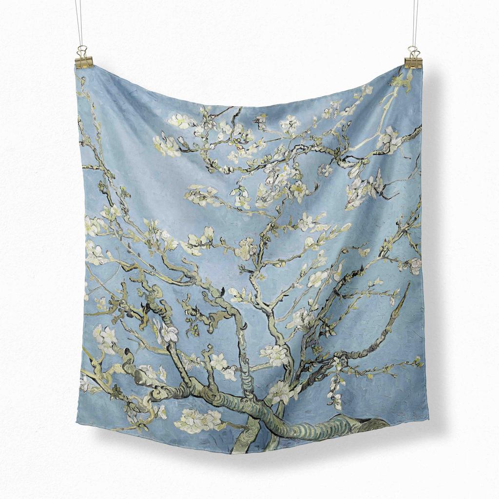 70cm Flower Oil Painting  New Spring Winter Silk Scarf Men Luxury Brand Designer Fashion Scarves Plaid for Women Scarf
