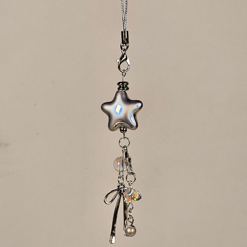 Mobiele telefoon Lanyard Sleutelhanger Voor Telefoon Y2K Stijl Metalen Zilveren Ster Strik Hanger Telefoon Charme Riem Schattige Coole Meisjes Hanger