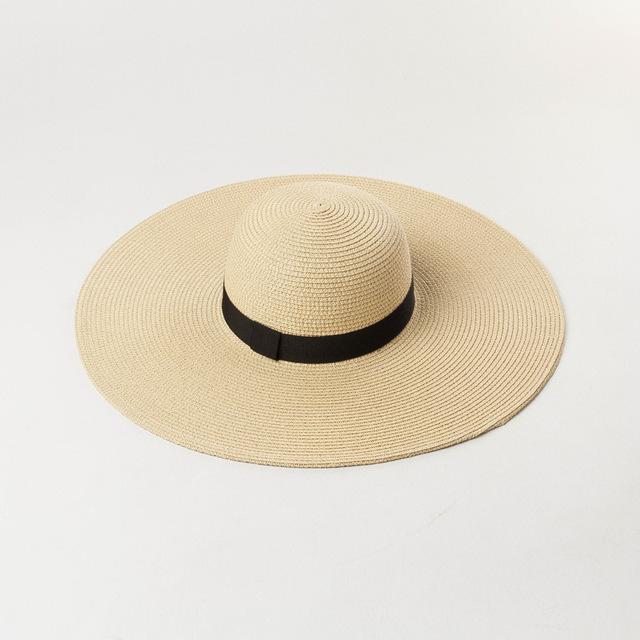 Summer Simple Floppy Sun Hat Women Wide Brim Beach Hat Girls Seaside Travel Foldable Straw Hat Sunscreen UV Protection Lady Cap