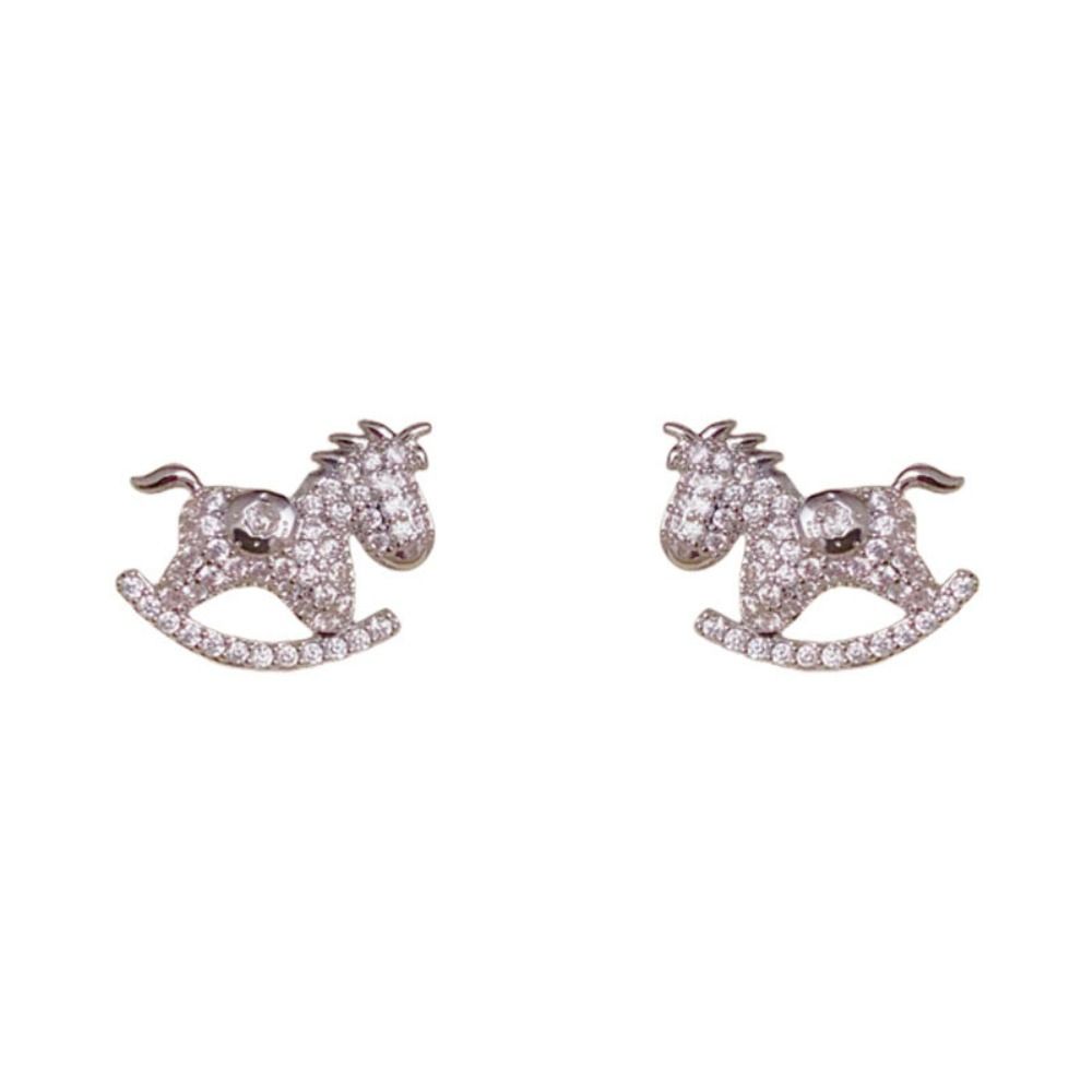 Cartoon Zircon Horse Earrings Chinese Style New Year Ear Studs  New Year Gift