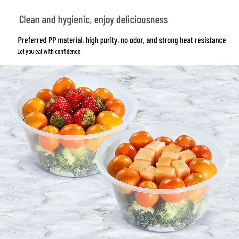 Temeiju Disposable Round Takeaway Containers with Lids (50-Pack)