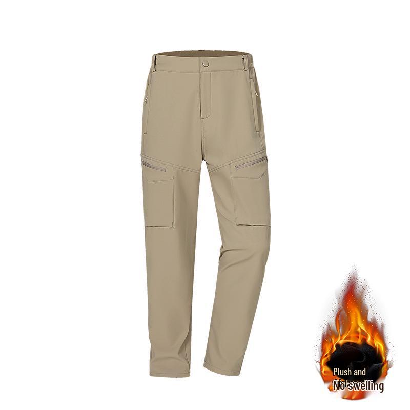 Men's Waterproof Multi-Pocket Cargo Ski Pants - Plus Velvet Warmth, Outdoor Sports / Mountaineering, Straight Leg, Autumn-Winter Long Pants