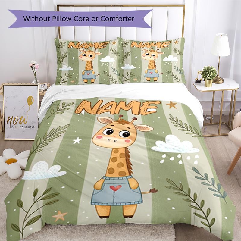 3pcs Custom Name Giraffe Bedding Set Duvet Cover Closure Includes 1 Duvet Cover & 2 Pillowcases, Soft and Comfortable for All Seasons.