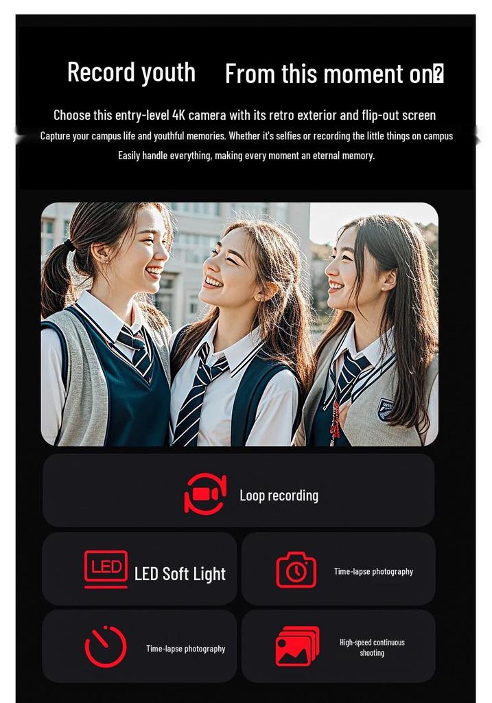 Cross-Border Flip Screen Mirrorless CCD Digital Camera with HD Video, 5MP, and LED Fill Light.