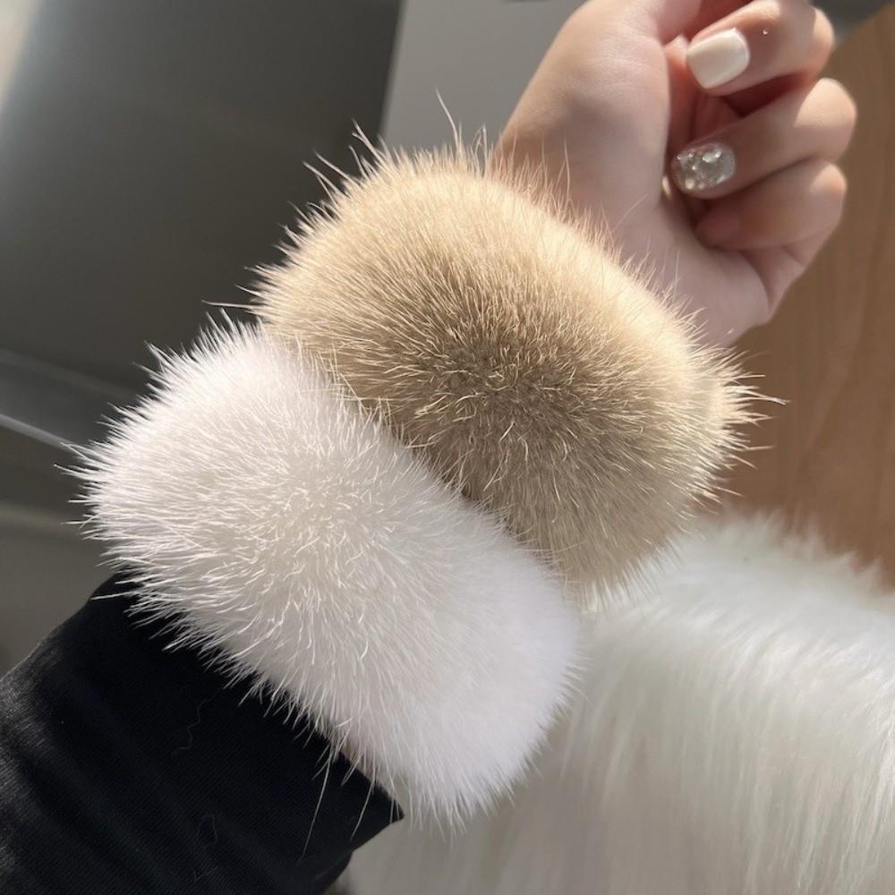 Fashion Cute Mink Fur Cuffs Warm Hand Arm Warmer Wristbands Accessories