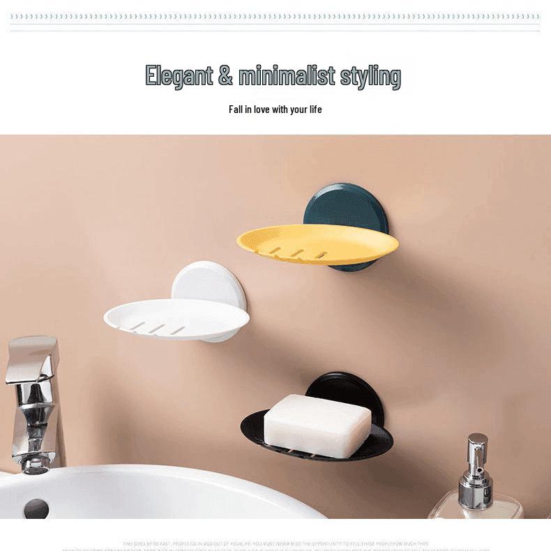 Punch-Free Wall-Mounted Soap Dish with Drainage and Suction Cup