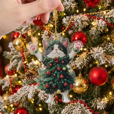 Christmas Tree Pendants Cute Cat Hanging Ornaments 2d Cartoon Acrylic Xmas Tree Ornaments Festival Party Black Kitten Pendants